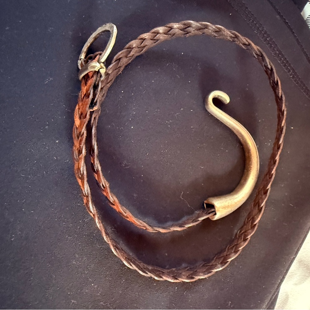 Brown Braided Leather Bracelet with Brass Hook
